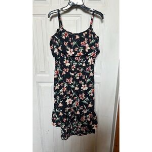 Black Floral Ruffle Midi Dress - Size XL